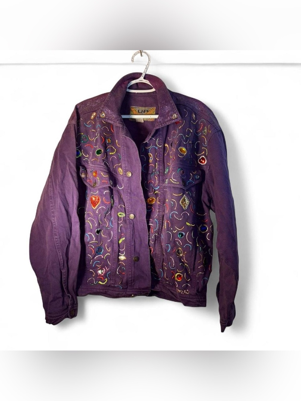 Vintage up time Purple Embroidered Jean Jacket with Jewel Accents